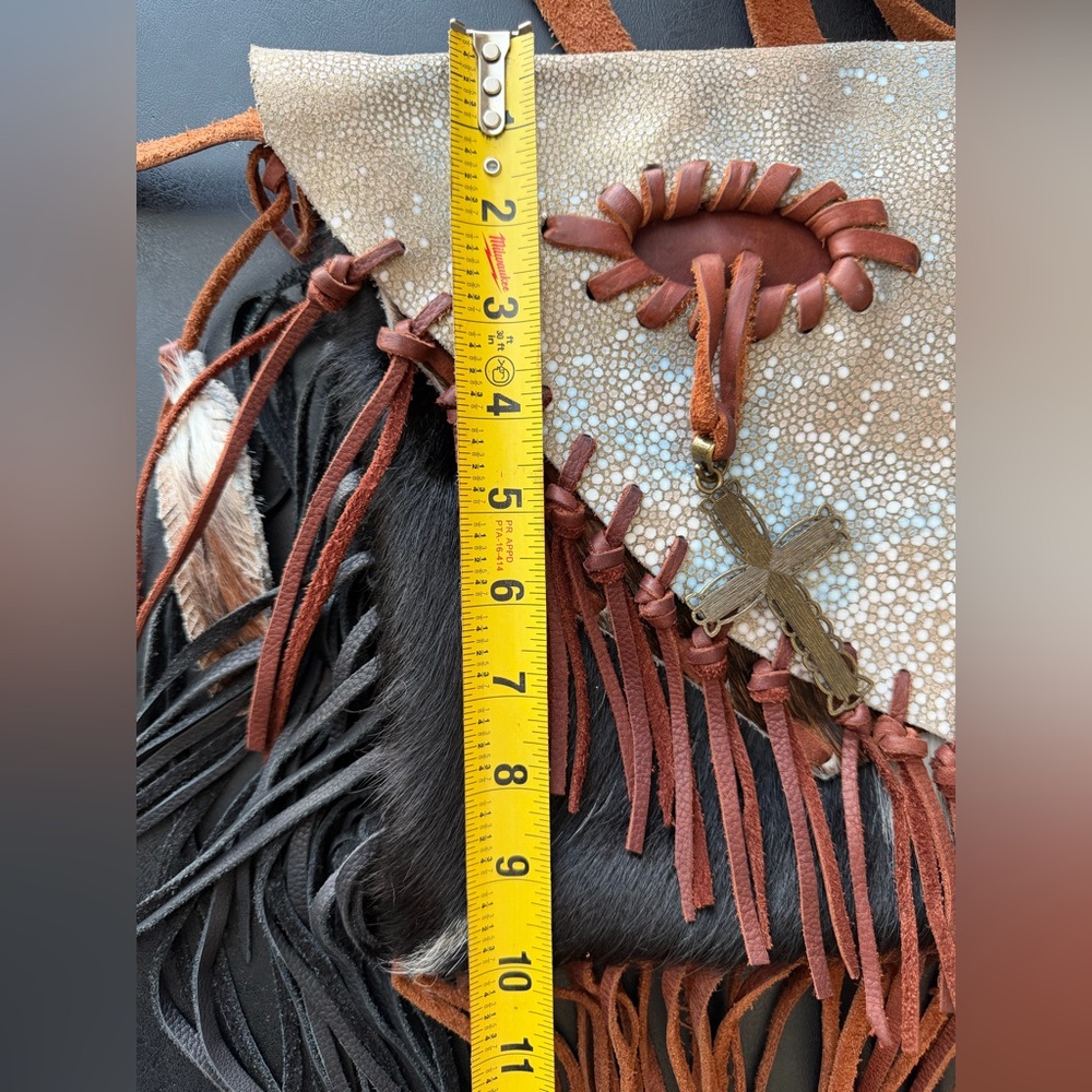 Handmade Soft Leather & Hair-On Hide Fringe Crossbody Purse ML Brand - Picture 13 of 16